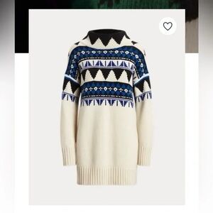 Polo Ralph Lauren Black and Cream Wool Tunic Sweater Size L